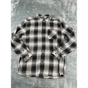 Men’s Volcom XL Black/Grey Plaid Flannel Button-Down Shirt – Excellent Condition